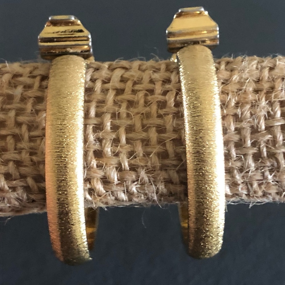Vintage Monet (1980’s) Brushed Gold-Tone Hoop Clip On Earrings - Stunning!